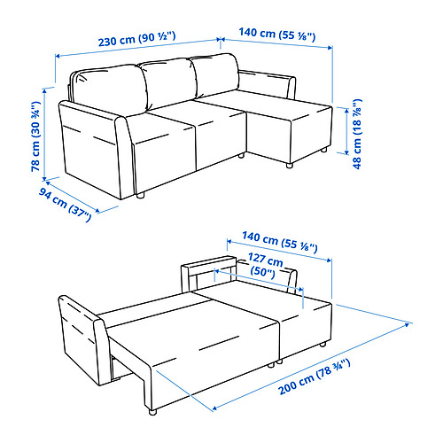 BRISSUND 3-seat sofa-bed with chaise longue