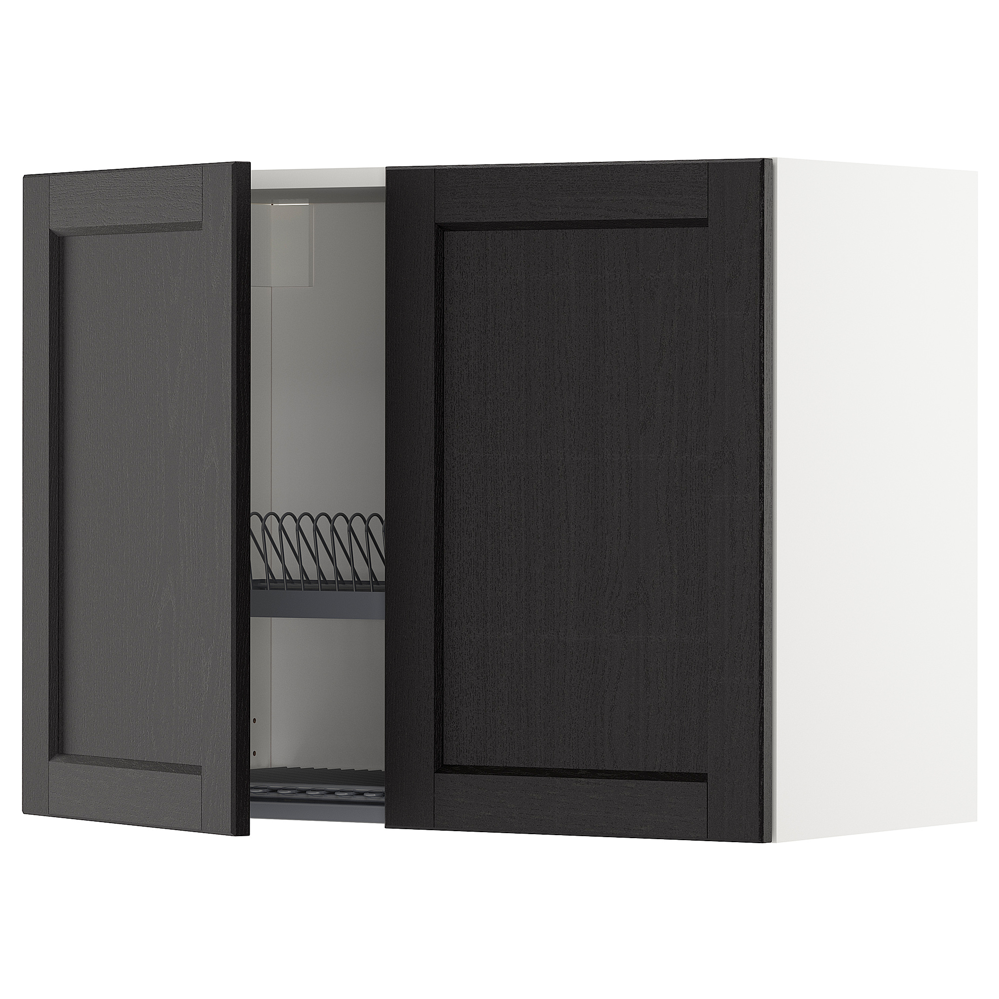 METOD wall w dish drainer/2 doors white/Lerhyttan black stained 80x60 cm IKEA Eesti