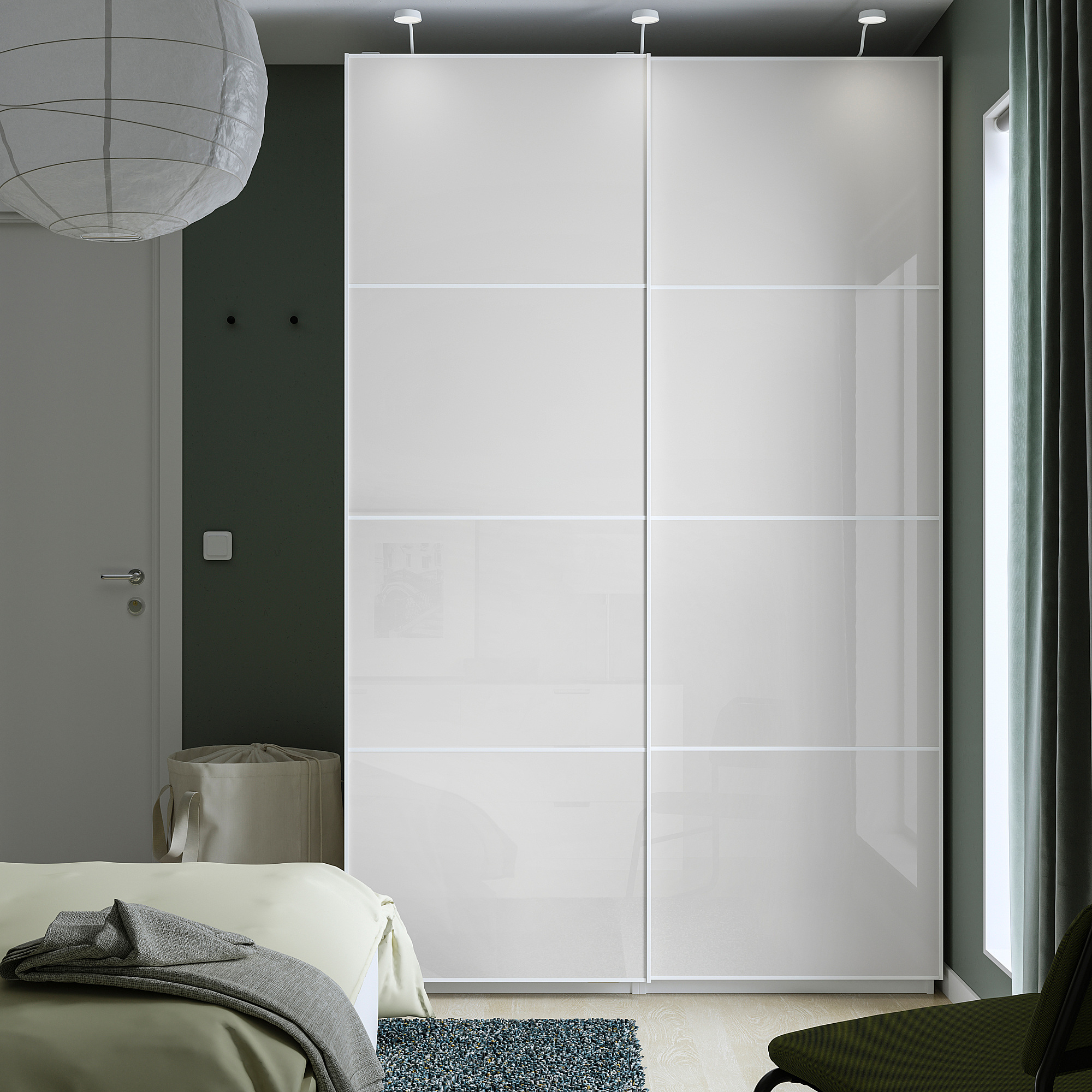 PAX/HOKKSUND wardrobe white/highgloss light grey 150x66x236 cm IKEA