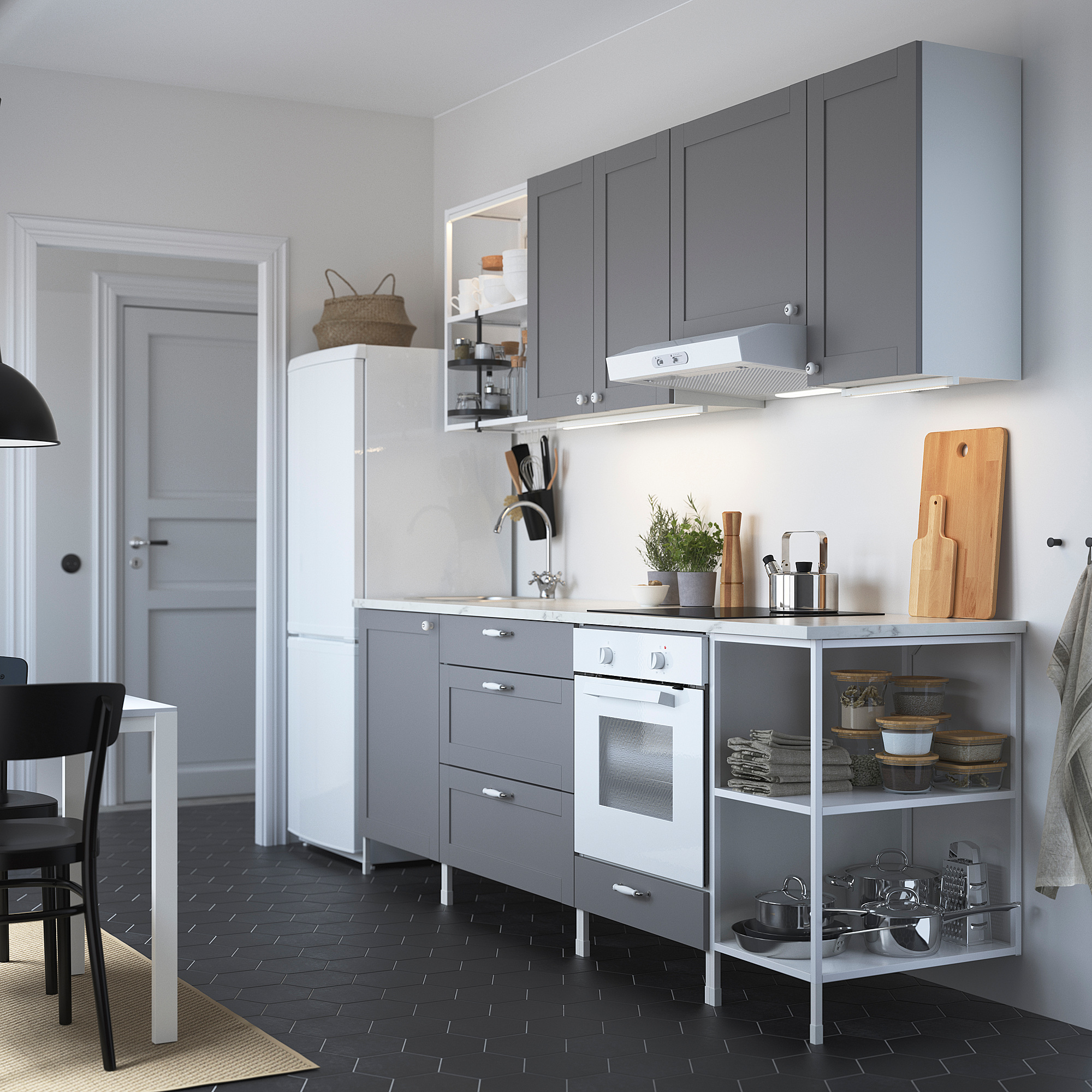 ENHET кухня белый/серый каркас 243x63.5x222 см | IKEA Lietuva