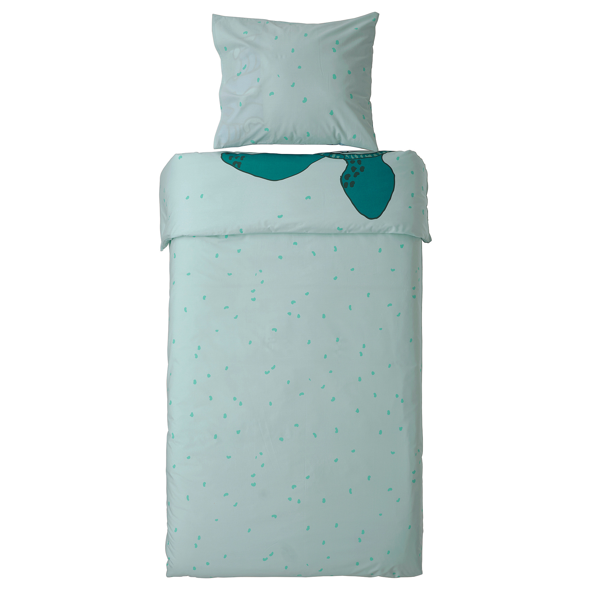 BLÅVINGAD duvet cover and pillowcase turtle pattern/turquoise 150x200