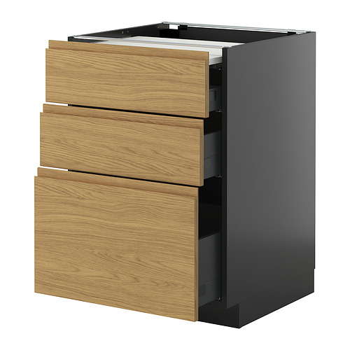 METOD/KNIVSHULT põr.kapp väljat. tööpind/3 sahtlit