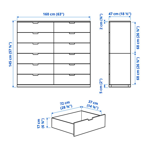 NORDLI 12 stalčių komoda