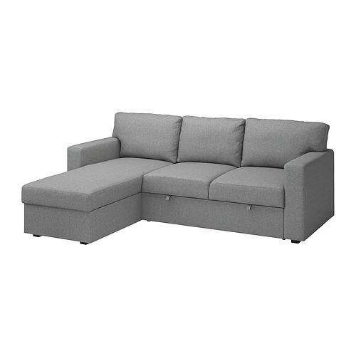 BÅRSLÖV 3-seat sofa-bed with chaise longue Tibbleby beige/grey