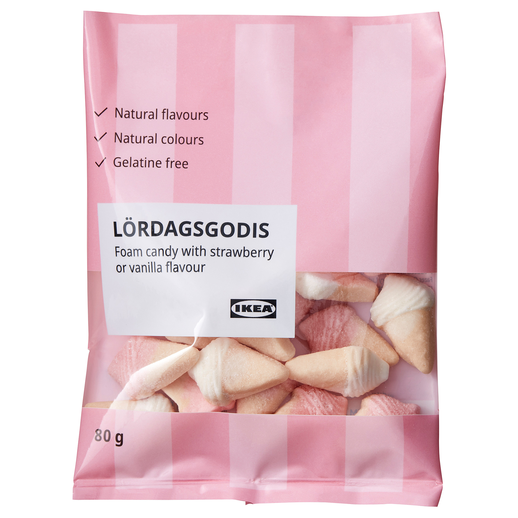 LÖRDAGSGODIS foam candy with strawberry or vanilla flavour 80 g IKEA