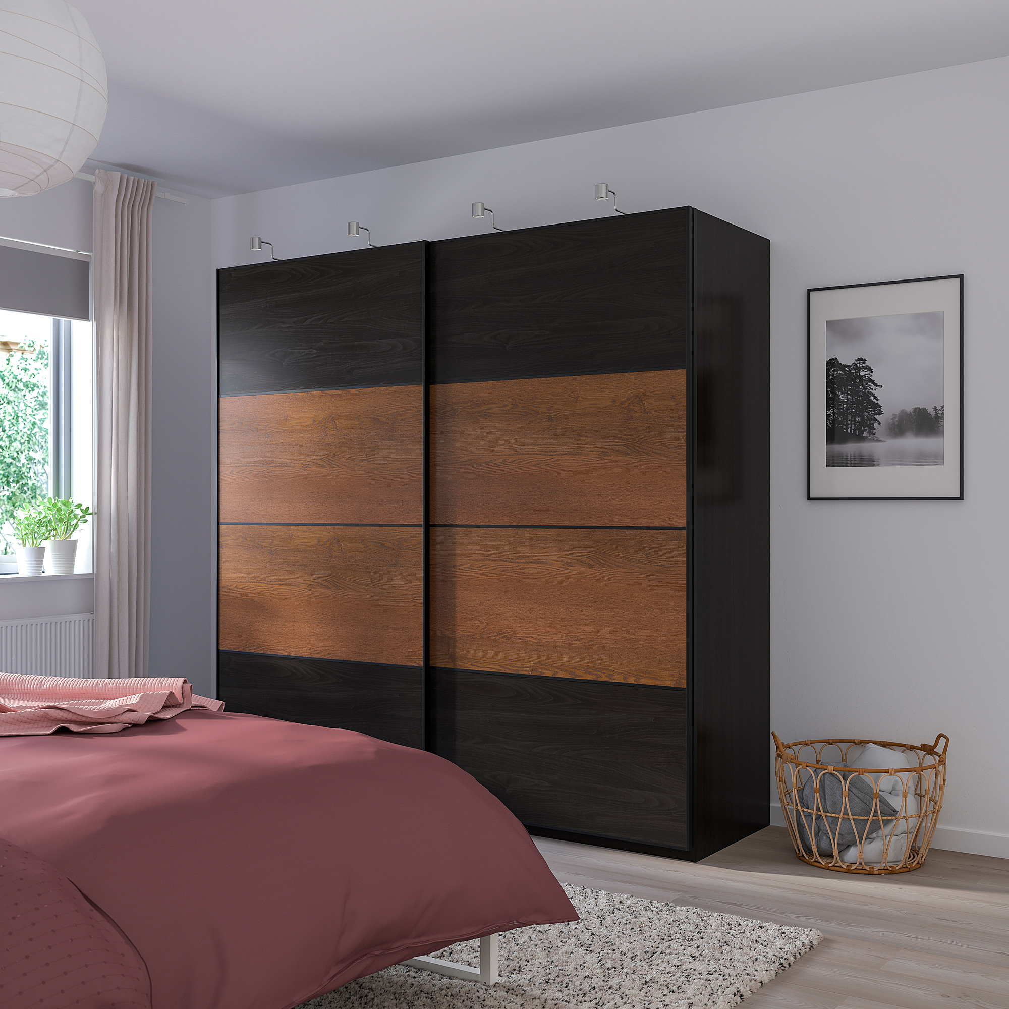 MEHAMN 4 panels for sliding door frame blackbrown stained ash effect