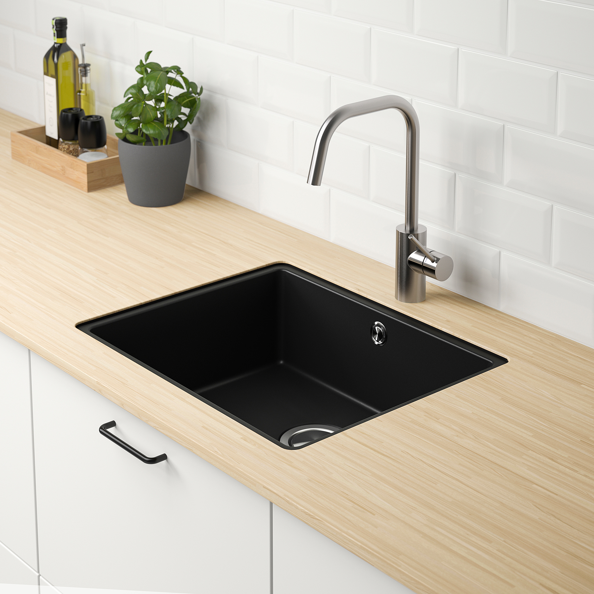 KILSVIKEN inset sink, 1 bowl black quartz composite/f custom made