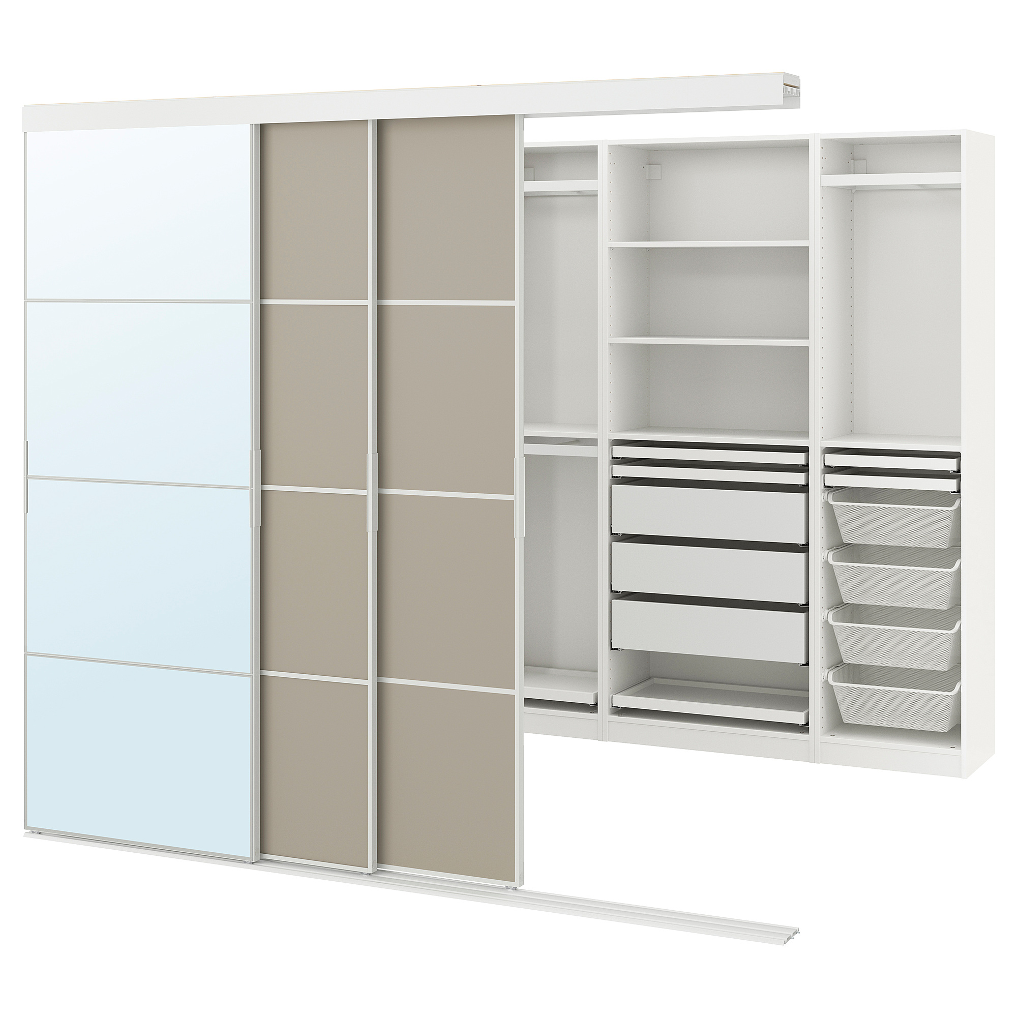 PAX/SKYTTA walkin wardrobe with sliding doors white Mehamn/Auli/beige