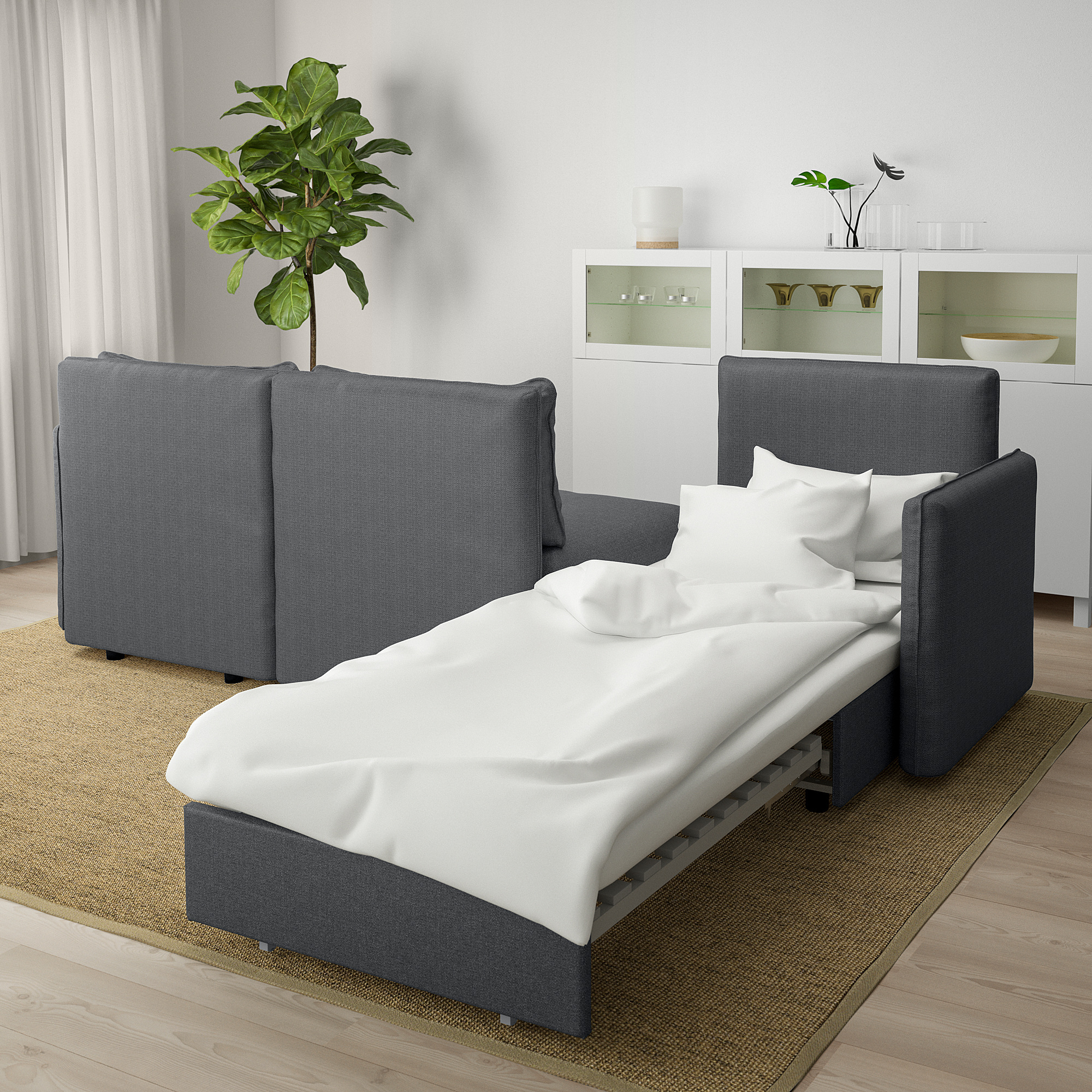 VALLENTUNA 3seat modular sofa with sofabed with storage Hillared/dark