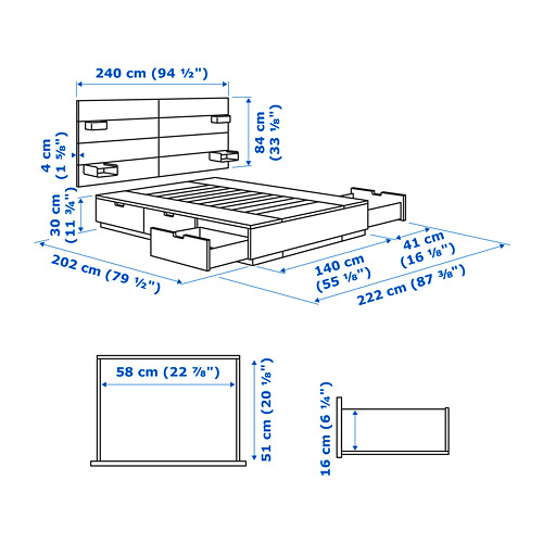 NORDLI bed frame w storage and headboard