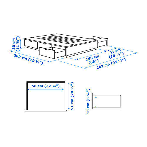 NORDLI каркас кровати с ящиками