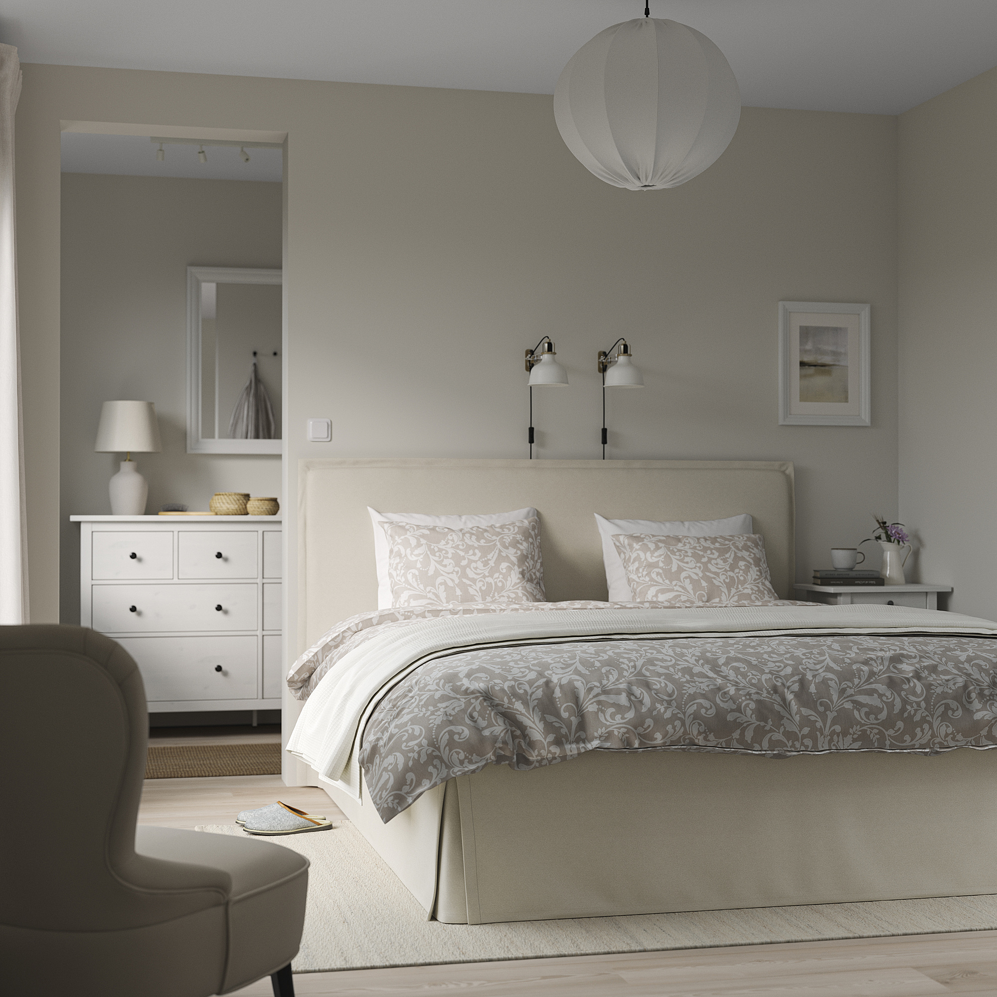 TÄRNKULLEN upholstered bed frame Vissle beige | IKEA Latvija