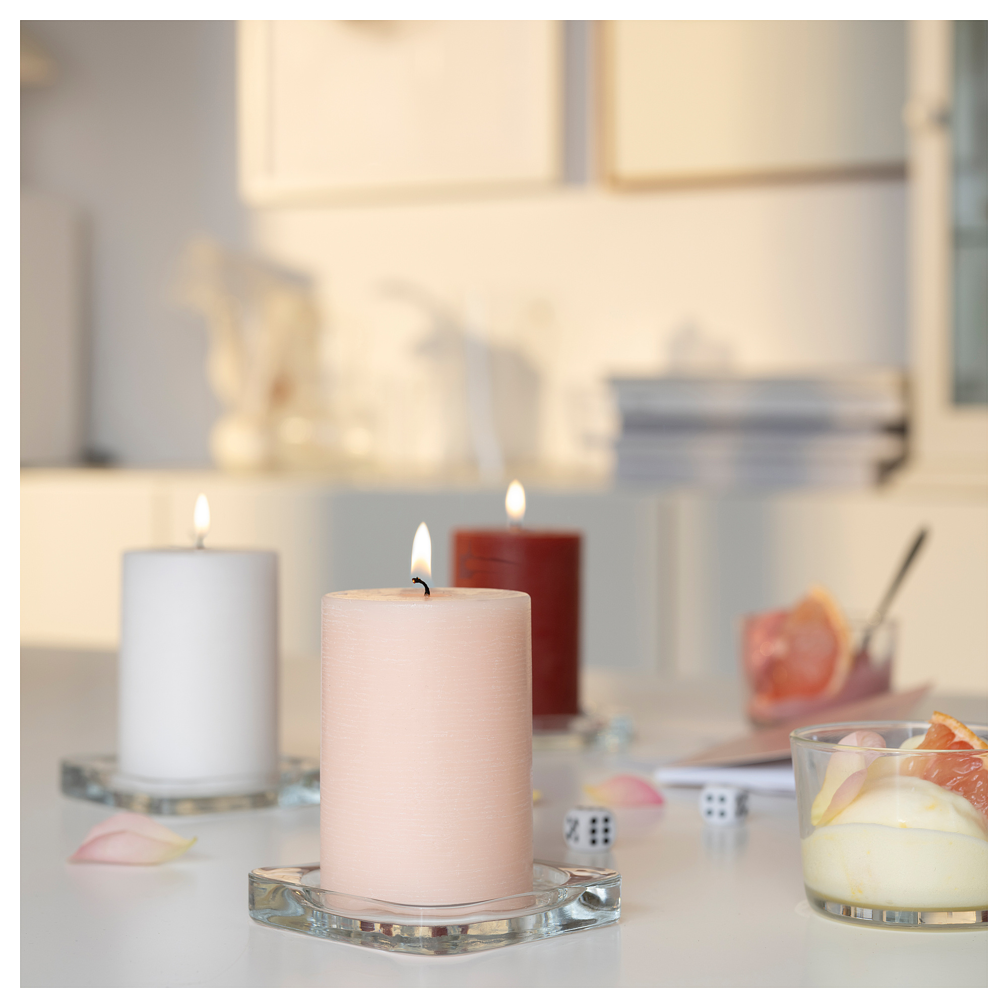 ÄDELSYREN scented pillar candle grapefruit & rose/mixed colours 30 hr IKEA Eesti