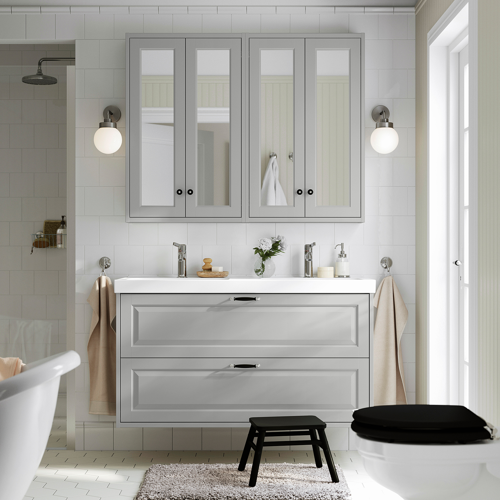 ORRSJÖN/TÄNNFORSEN wash-stnd w drawers/wash-basin/taps light grey