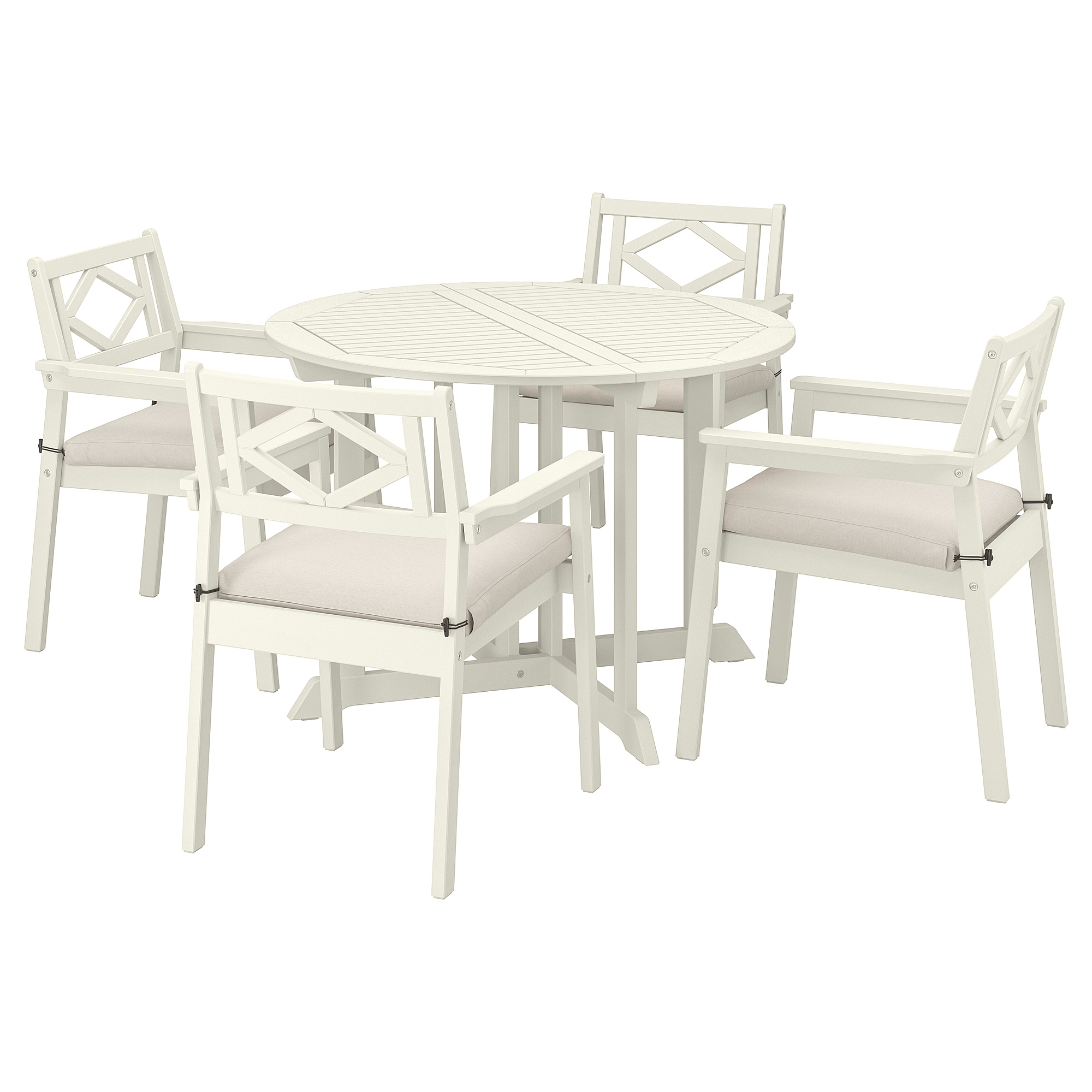 BONDHOLMEN table+4 chairs w armrests, outdoor white/beige/Frösön