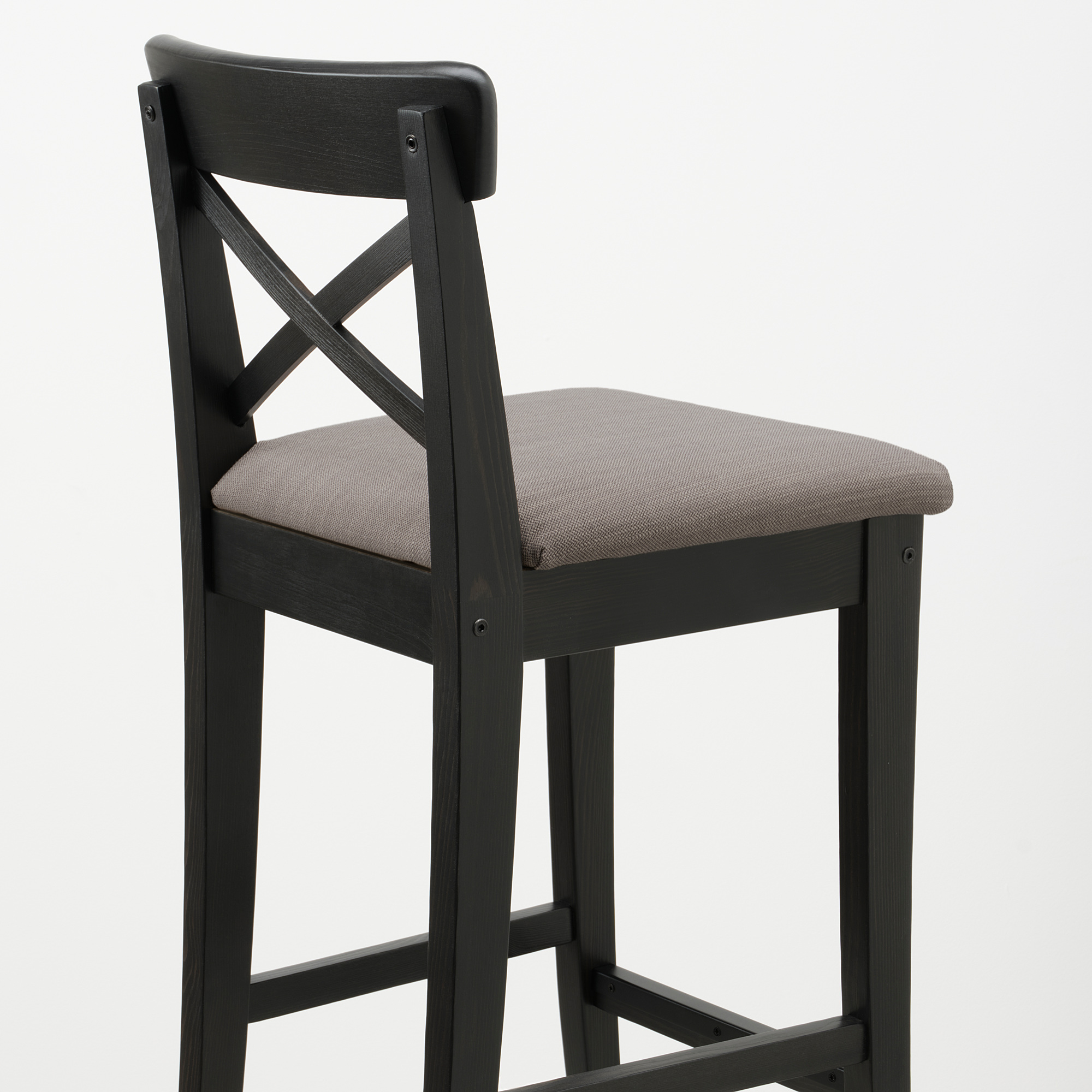 INGOLF bar stool with backrest brownblack/Nolhaga greybeige 65 cm