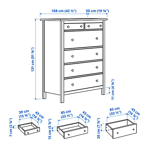 HEMNES komoda su 6 stalčiais