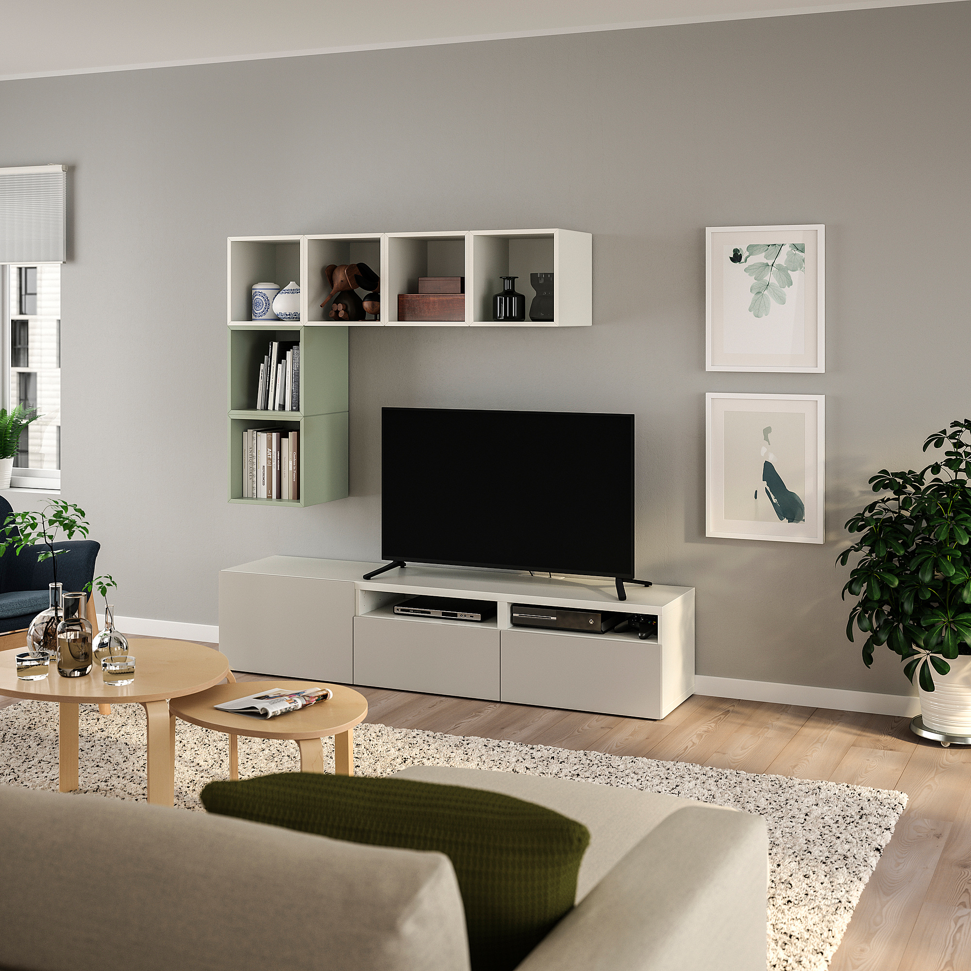 EKET/BESTÅ combination for TV white/light green/light grey