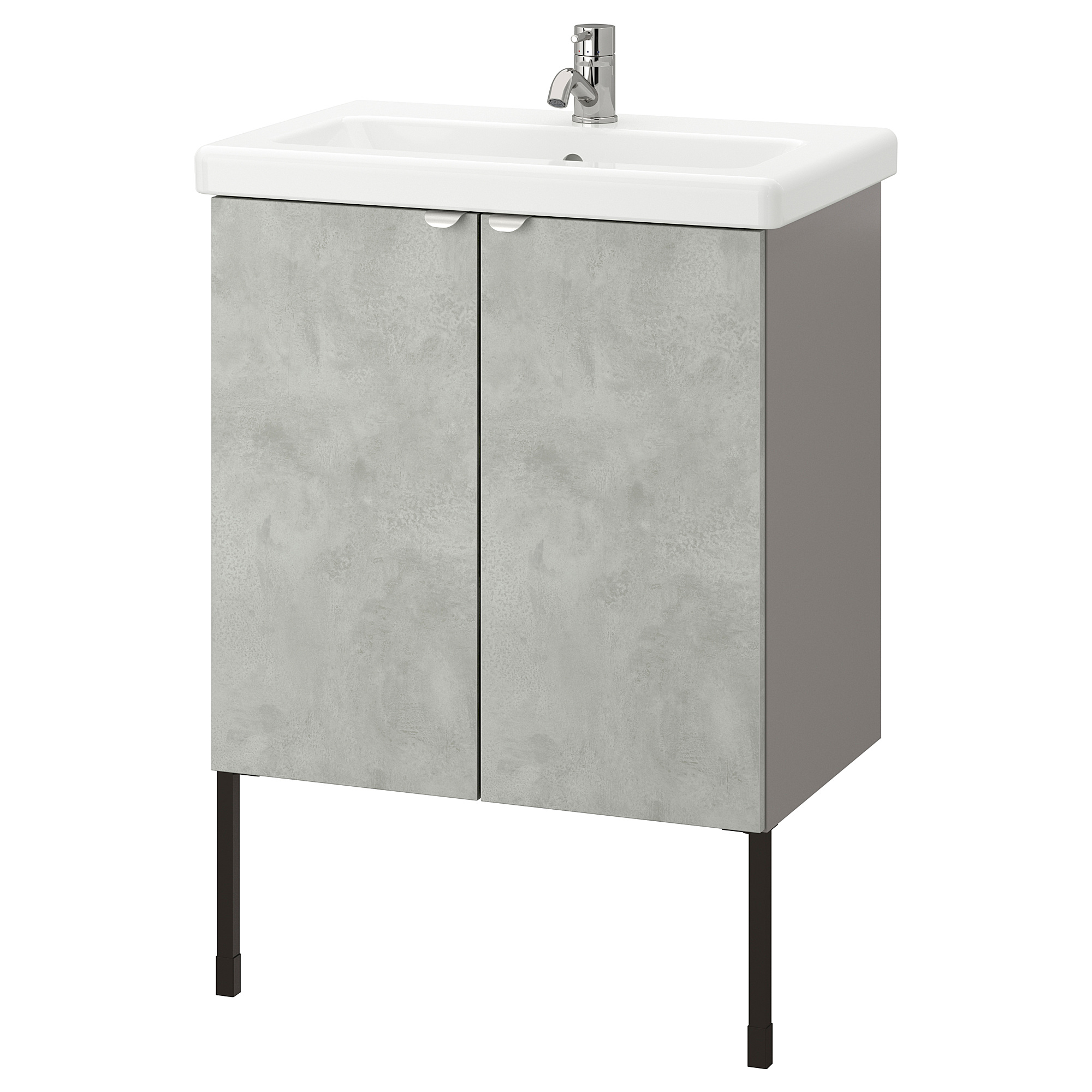 TVÄLLEN/ENHET washbasin with 2 doors concrete effect/grey Pilkån tap 64x43x87 cm IKEA