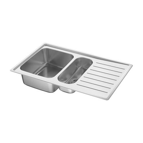 VATTUDALEN inset sink, 1 ½ bowl w drainboard stainless steel for custom
