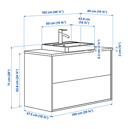 HAVBÄCK/ORRSJÖN шкаф с ящиками/раковина/смеситель