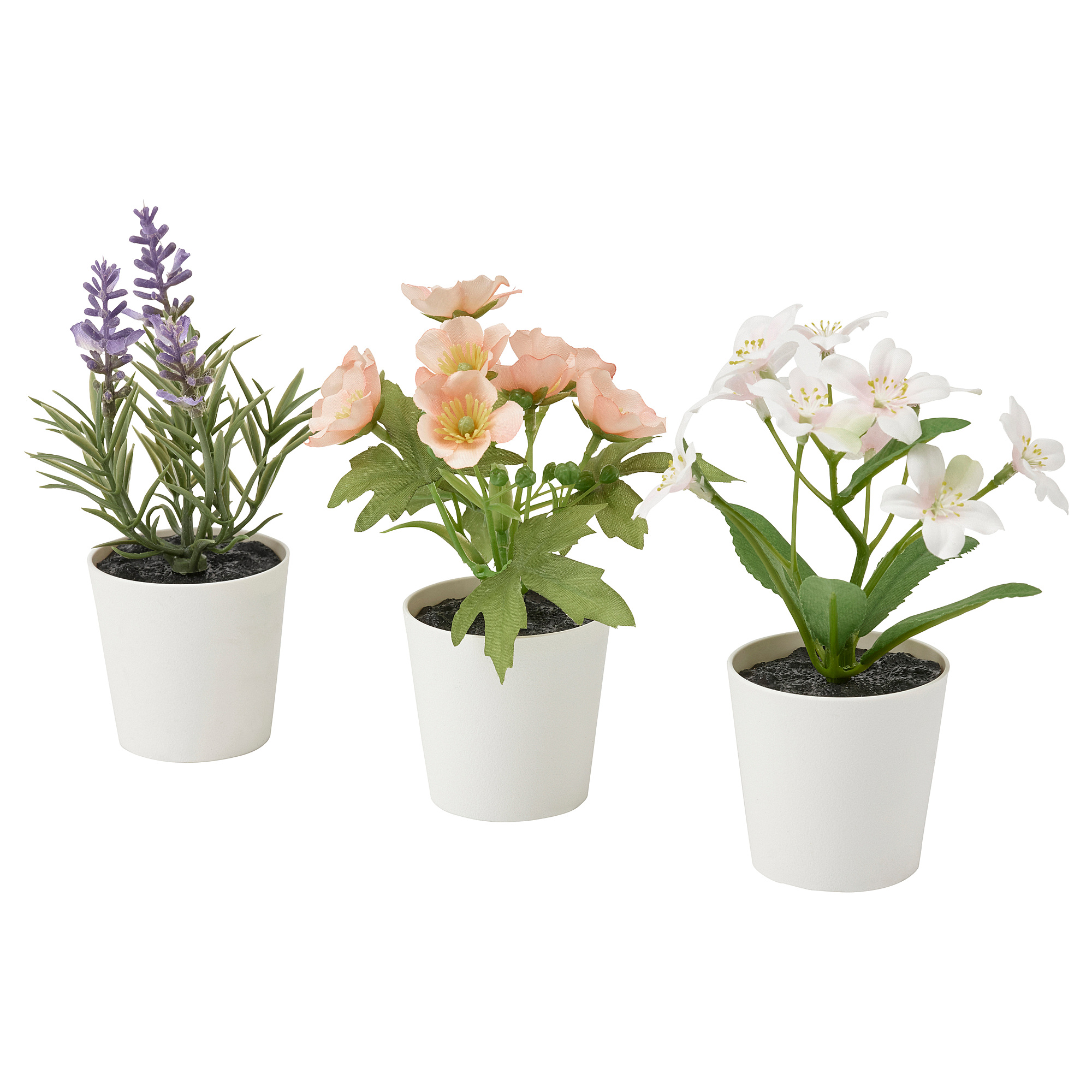 FEJKA artifi potted plant w pot, set of 3 in/outdoor flower mix 15 cm