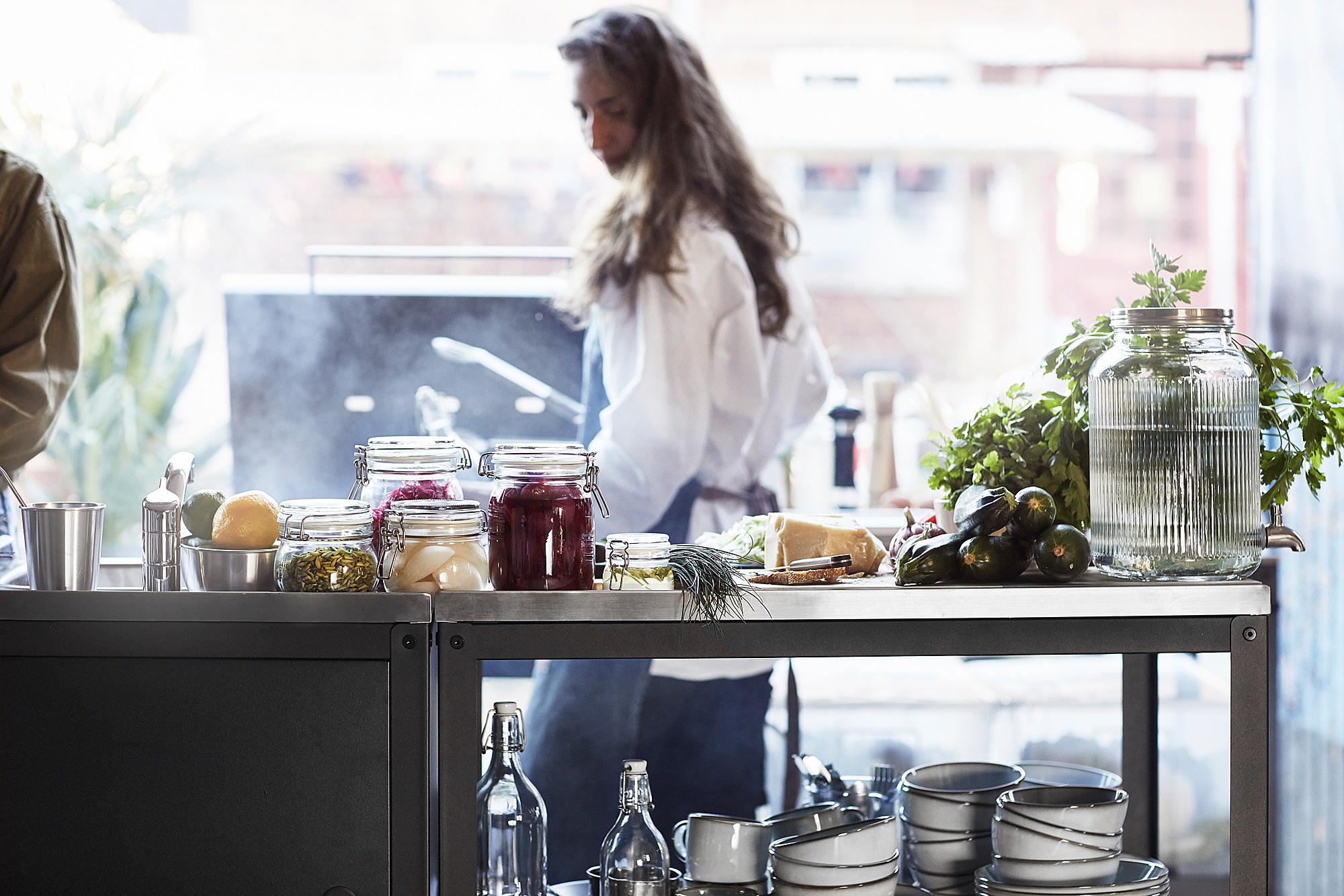 GRILLSKÄR kitchen island shelf unit black/stainless steel outdoor 86x61