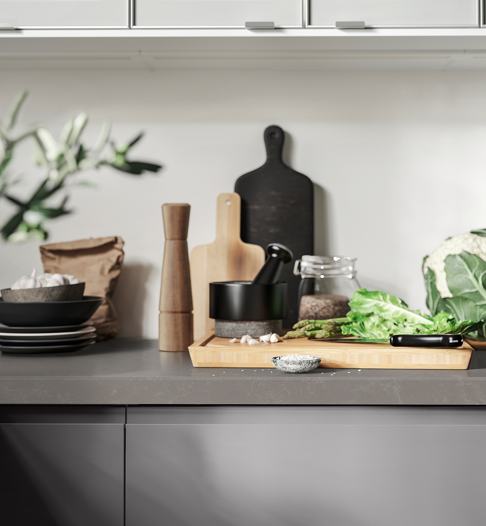 KASKER custom made worktop matt dark grey/marble effect quartz 1 m²x3.0