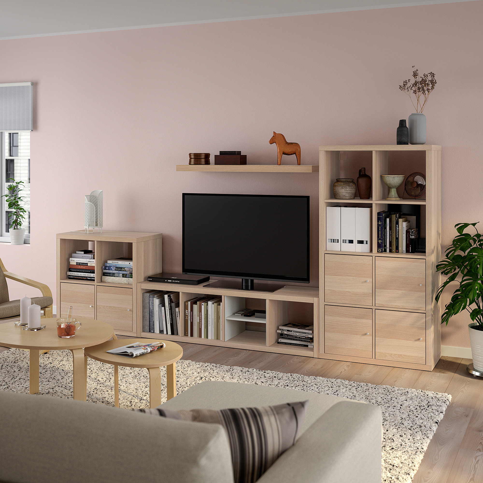 LACK/KALLAX storage combination with shelf white stained oak effect