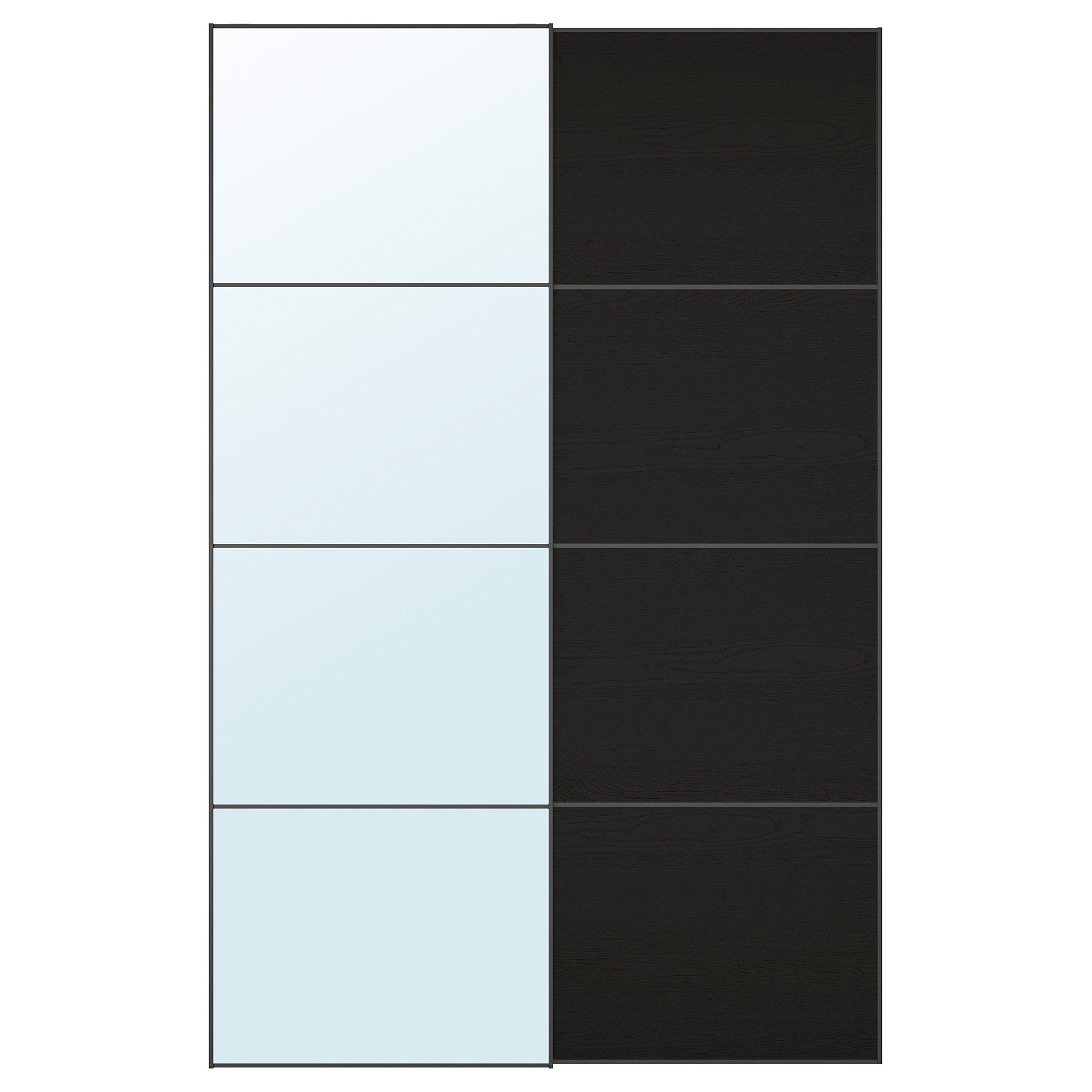 MEHAMN/AULI pair of sliding doors mirror glass/blackbrown stained ash