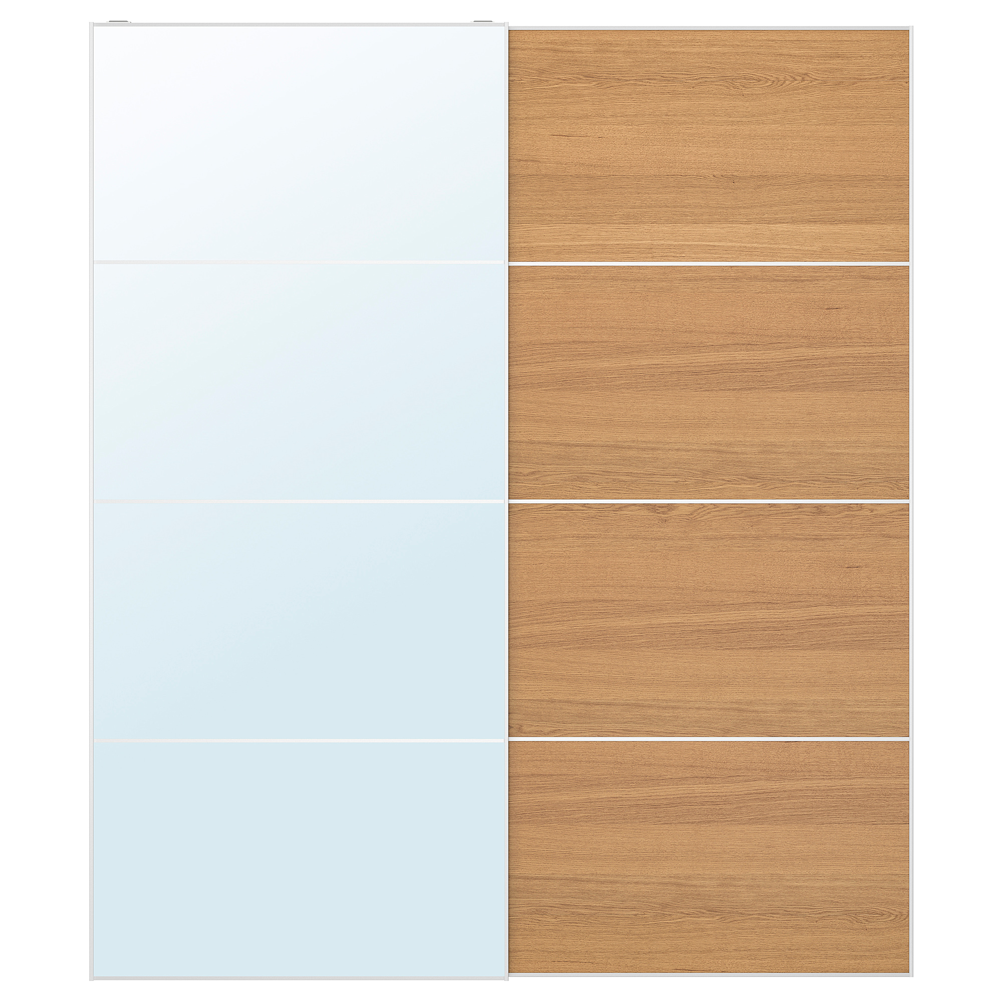 MEHAMN/AULI pair of sliding doors mirror glass/double sided oak effect