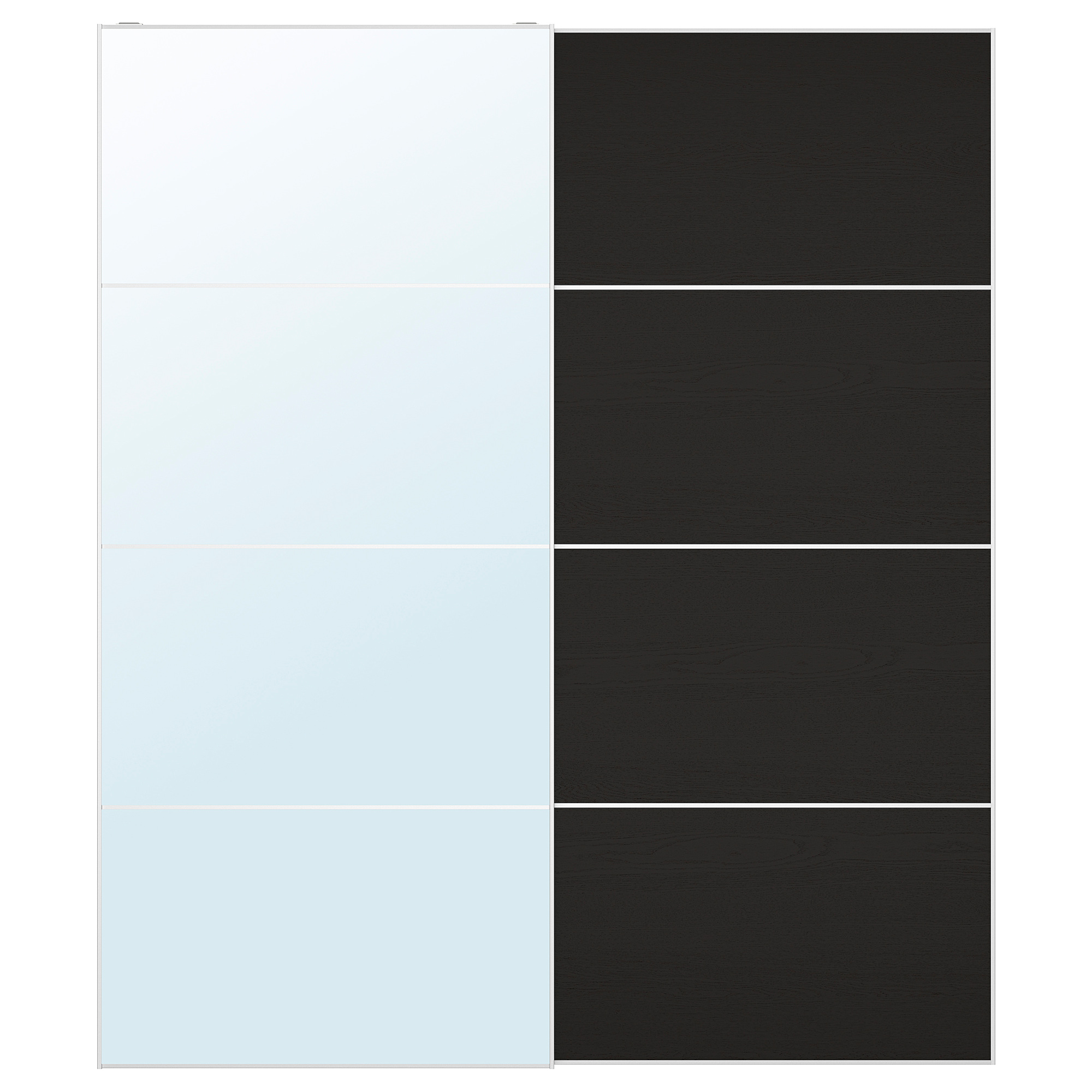 MEHAMN/AULI pair of sliding doors mirror glass/blackbrown stained ash