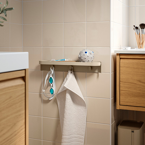 FLORSJÖN, wall shelf with 3 hooks