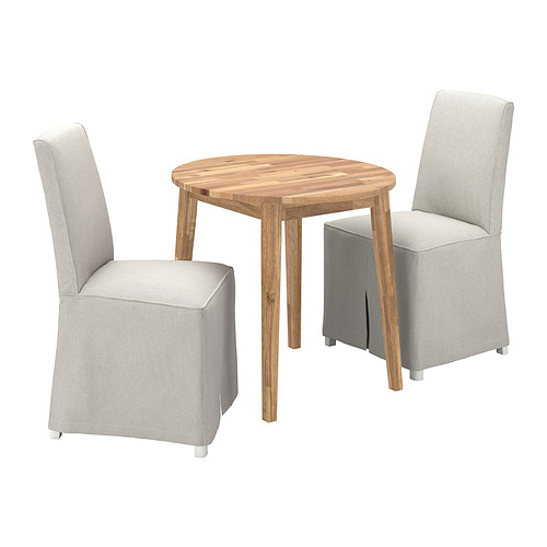 BERGMUND/NACKANÄS table and 2 chairs acacia white/Kolboda beige/dark