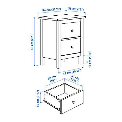 HEMNES komoda su 2 stalčiais