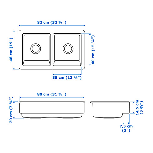 HAVSEN двойная мойка, видимая фронт стенка