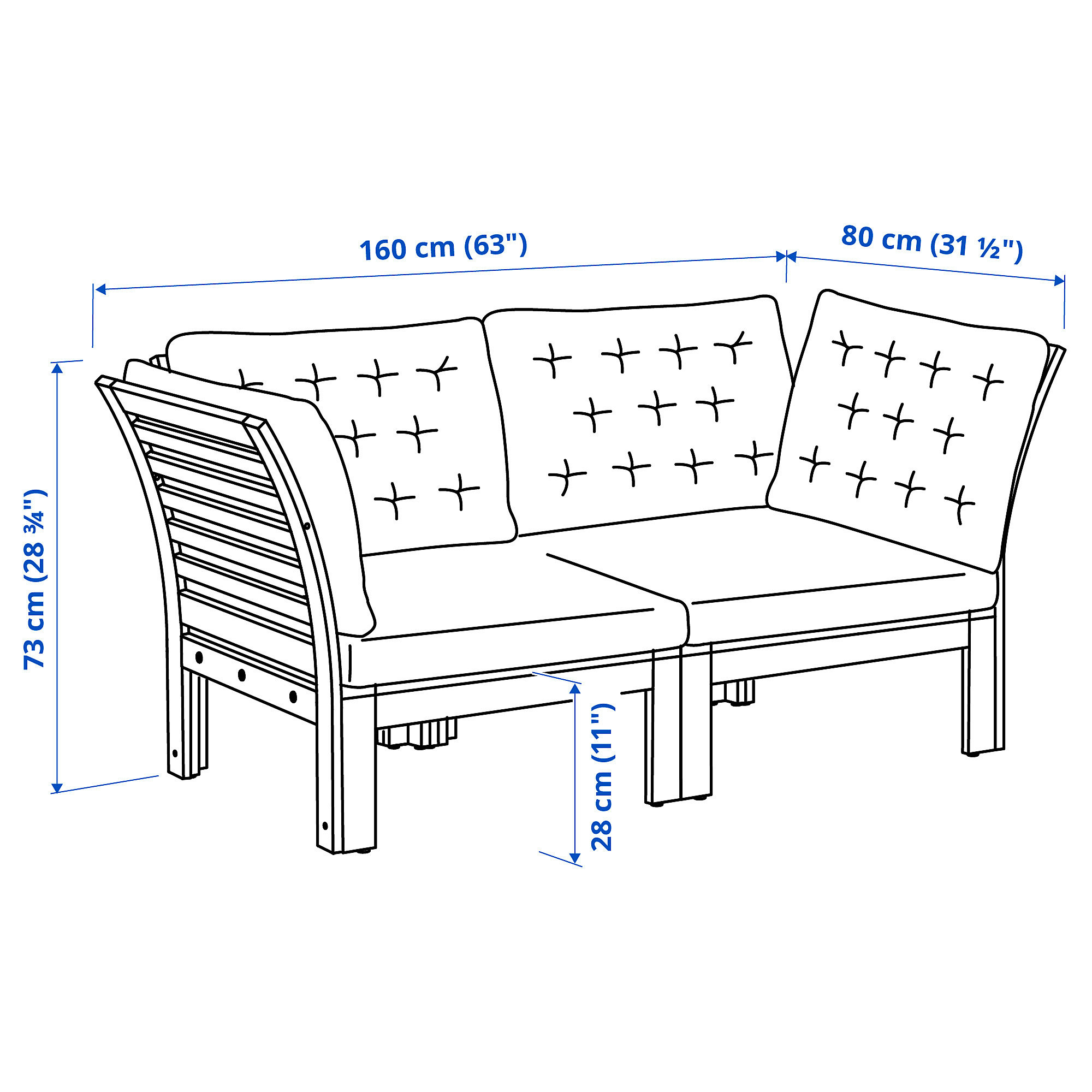 ÄPPLARÖ 2seat modular sofa, outdoor 160x80x80 cm IKEA Eesti