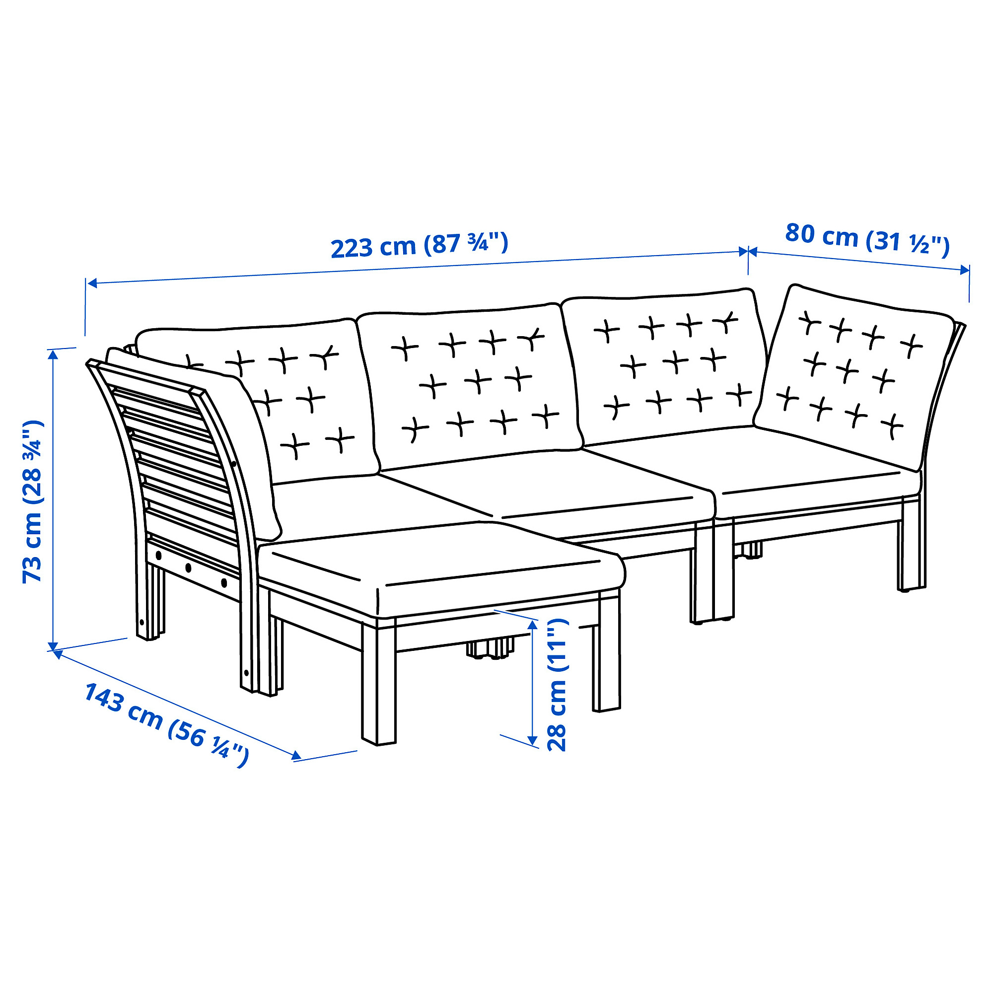 ÄPPLARÖ 3seat modular sofa, outdoor 80x80 cm IKEA Latvija