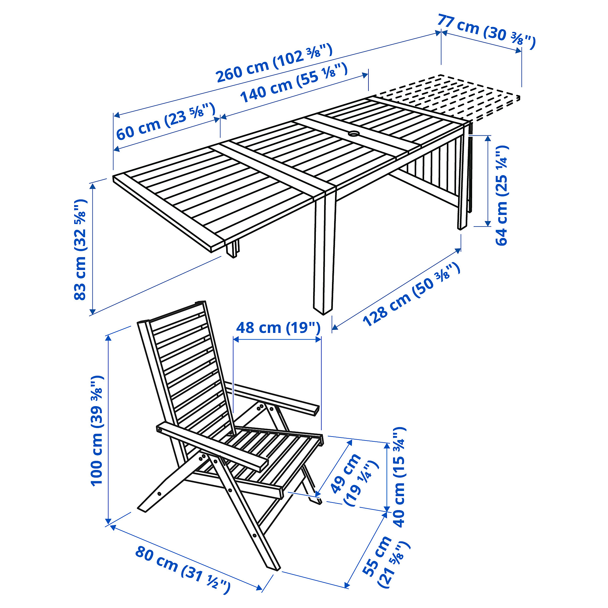 ÄPPLARÖ table+4 reclining chairs, outdoor brown stained IKEA Lietuva