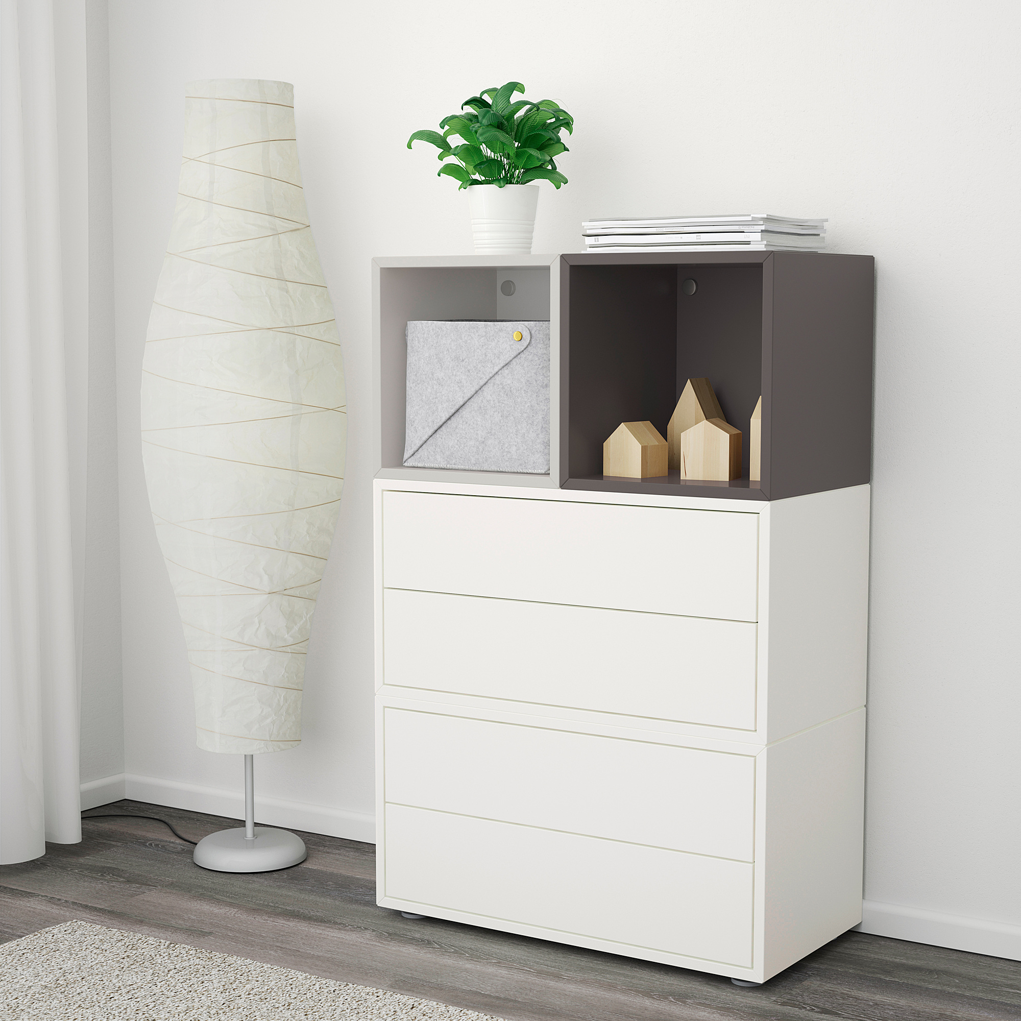 EKET combination with feet white light grey/dark grey 70x35x107