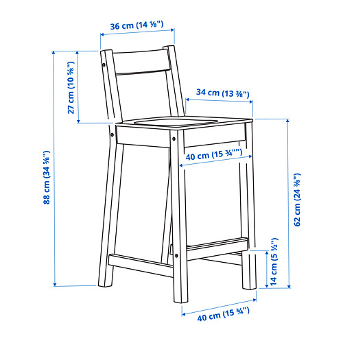NORDVIKEN bar stool with backrest