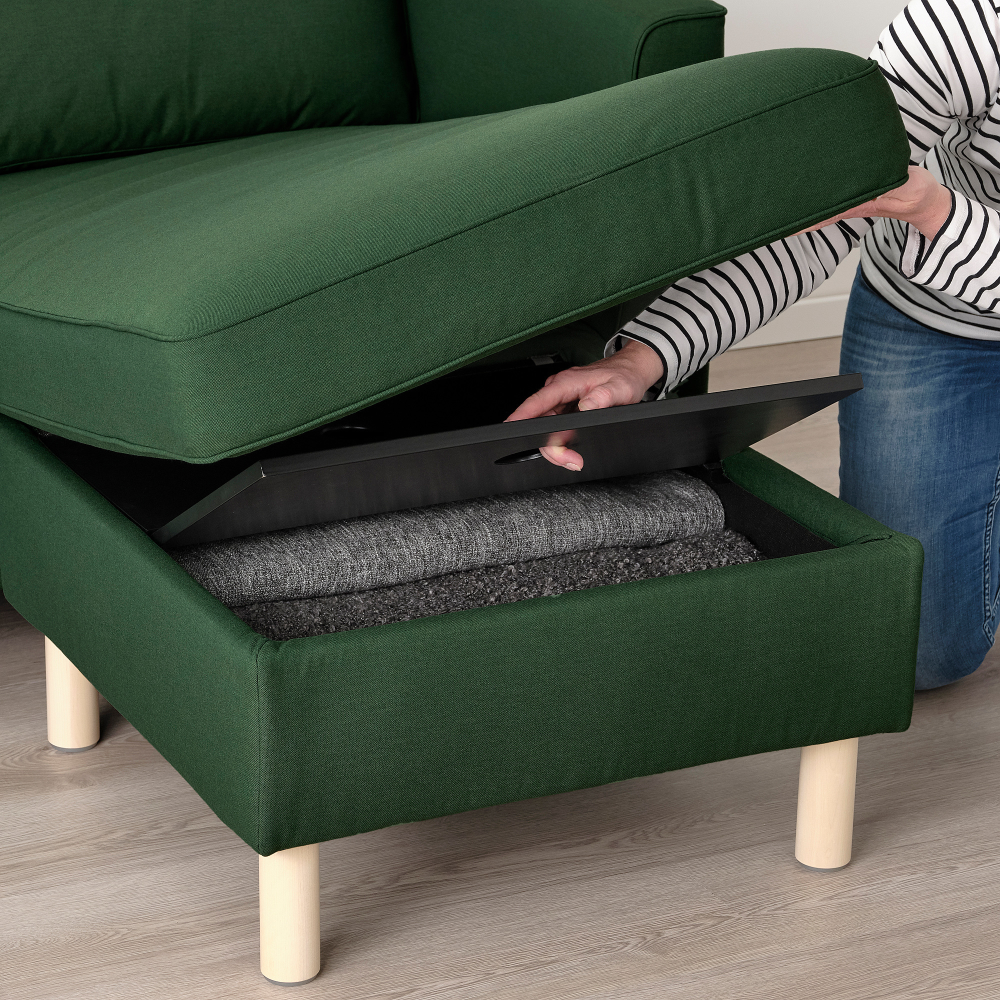 PÄRUP 3seat sofa with chaise longue Vissle dark green IKEA Eesti