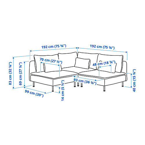 SÖDERHAMN trivietė kampinė sofa