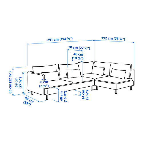SÖDERHAMN kampinė keturvietė sofa
