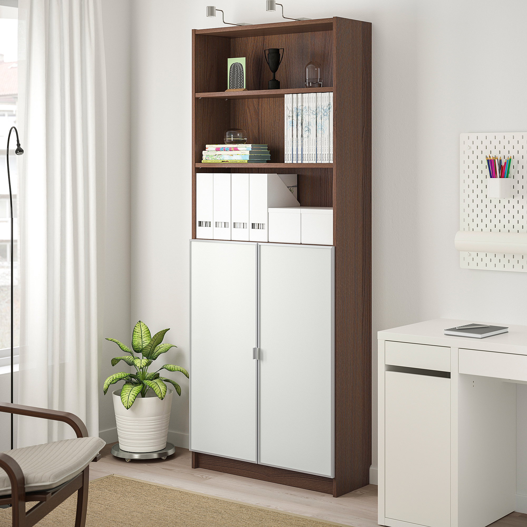 BILLY/MORLIDEN bookcase with glassdoors brown ash veneer/glass