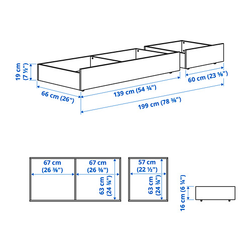 HEMNES stalčiai po lova, 2 vnt.