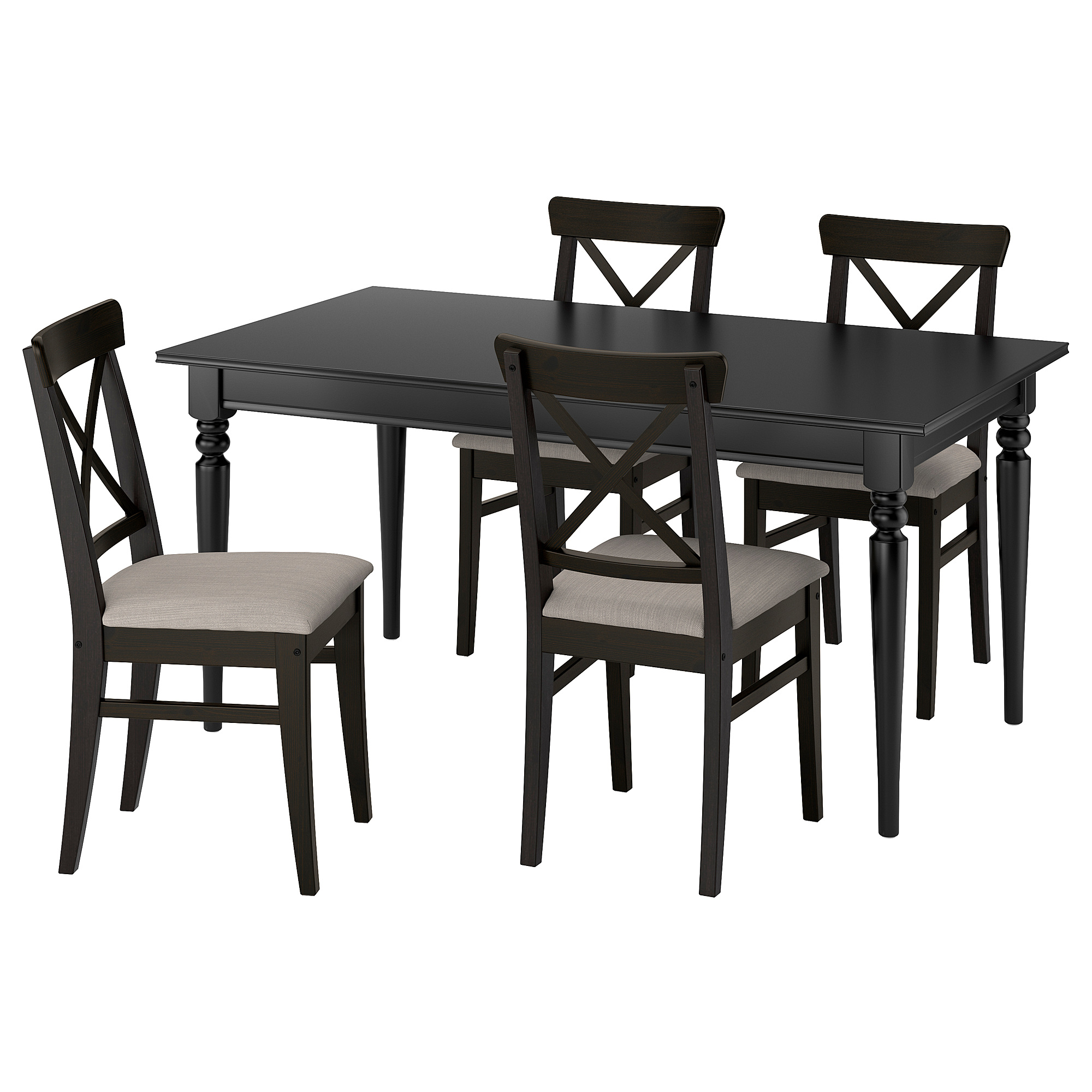 INGATORP/INGOLF table and chairs black/brown-black Nolhaga grey