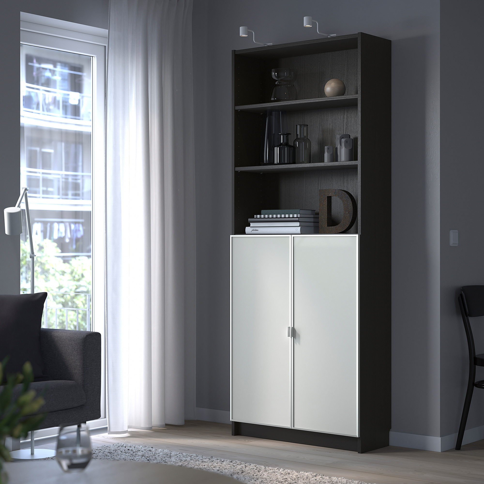 BILLY/MORLIDEN bookcase with glassdoors blackbrown/glass 80x30x202 cm