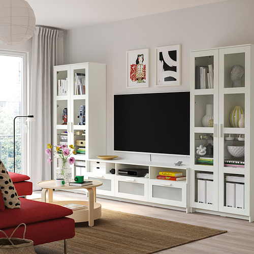 BRIMNES, TV storage combination/glass doors