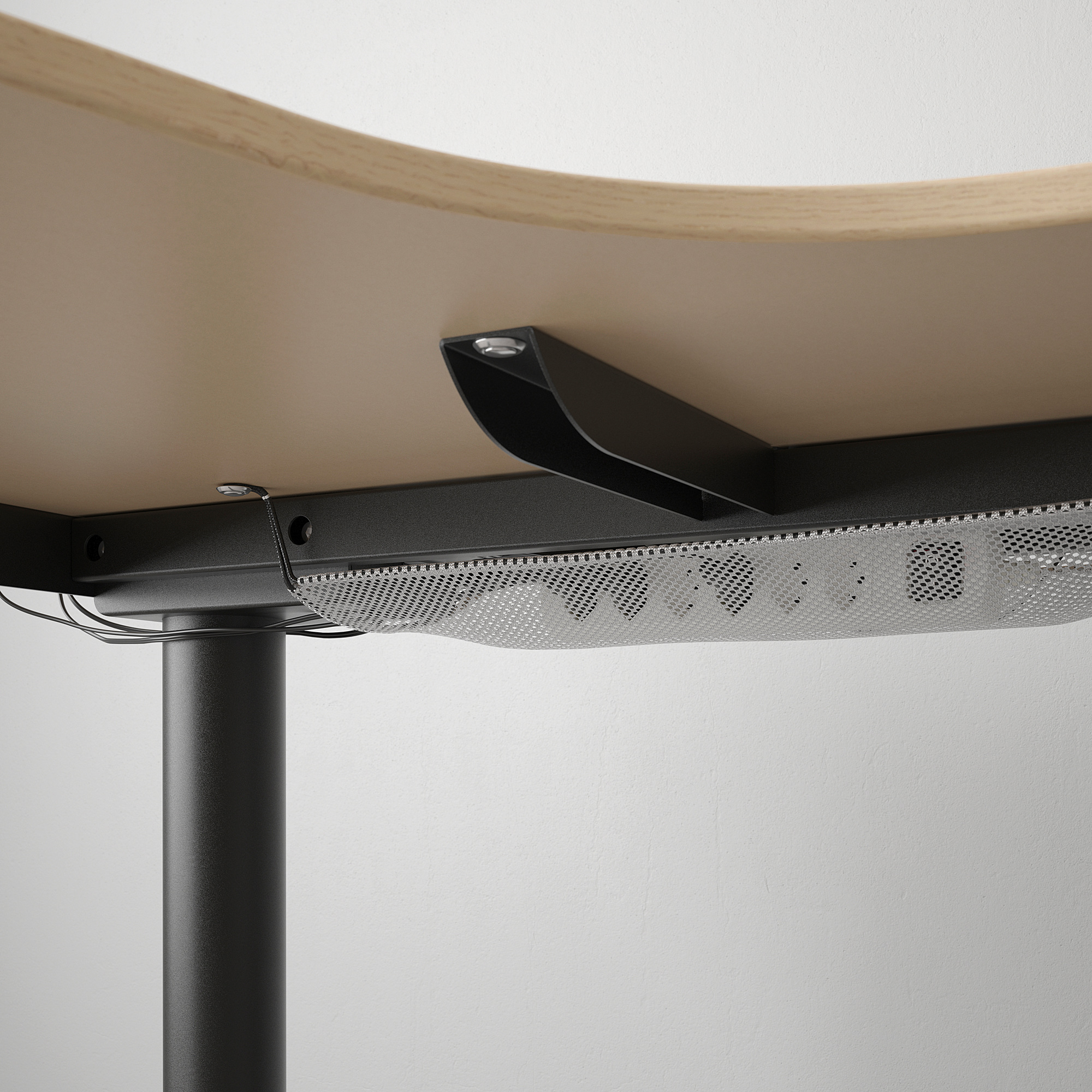 BEKANT corner desk left sit/stand white stained oak veneer/black